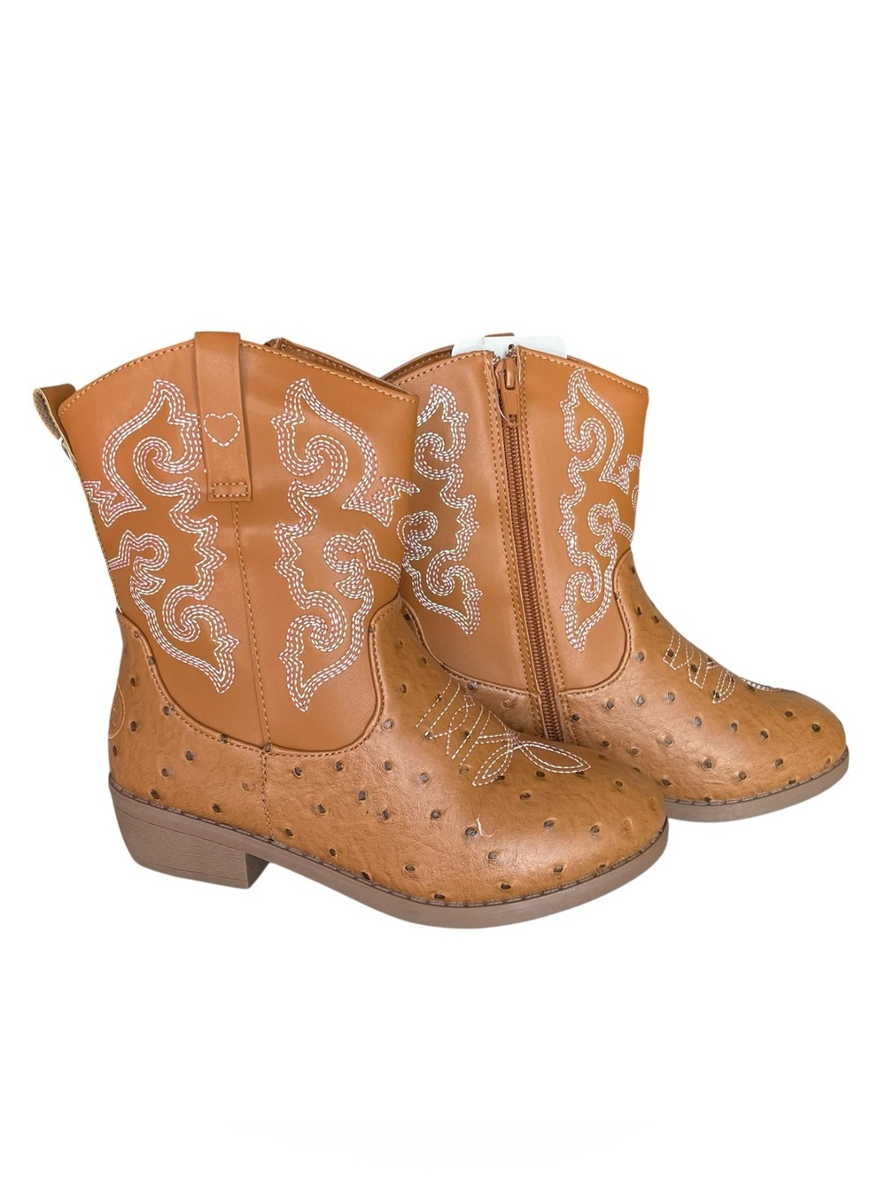 PAWZ Cognac Brown Western Boots Faux Leather and Ostrich Little Girl Size 3